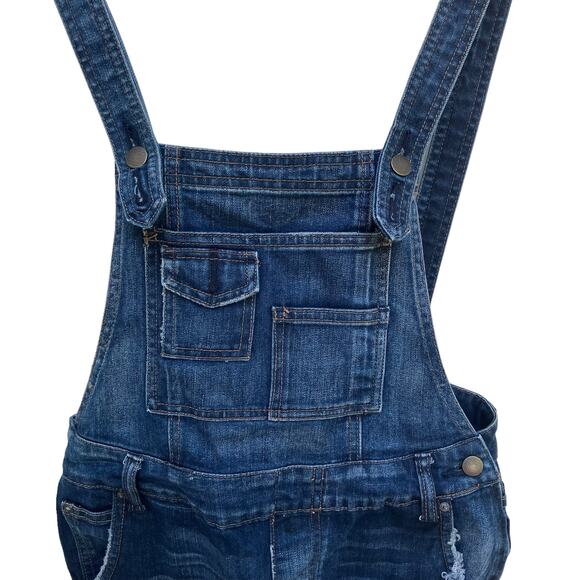 Free People Denim Overalls Sz 27 Blue Distressed Open Back Casual Boho Utility - Picture 4 of 16